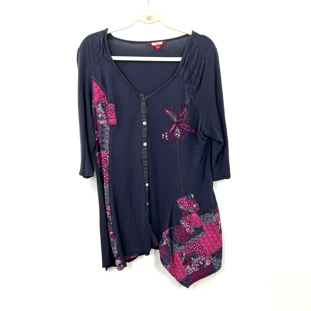 Joe Browns Patchwork Embroidered asymmetrical boho lagenlook hippy purple 14